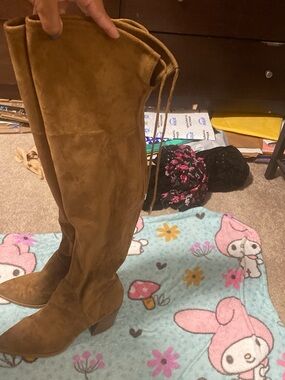 Suede Over-the-Knee Boots in Camel Brown